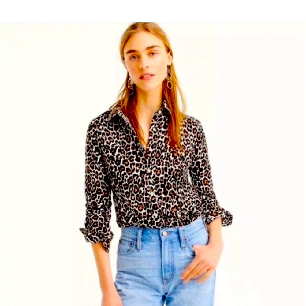 J.CREW Slim perfect shirt in leopard print sz 0